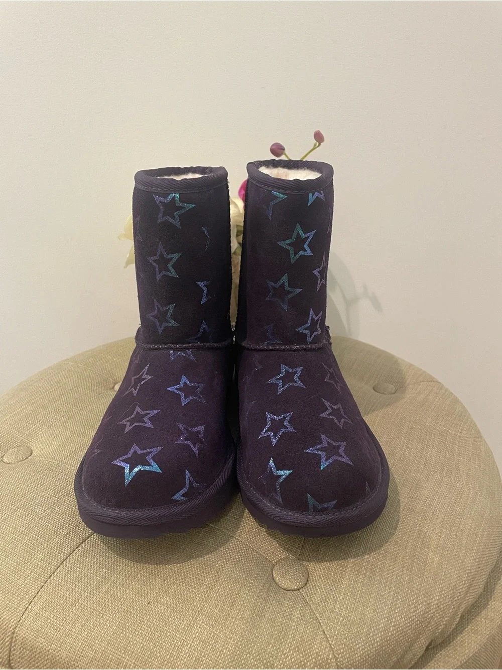 UGG Purple Star-Pattern Kids Fleece Boots